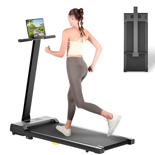 Cinta de correr portátil con barra de mango, almohadilla para caminar debajo del escritorio, capacidad de 120 kg, motor de 2,5 HP, inclinación, absorción de impactos AI, control remoto y pantalla LED