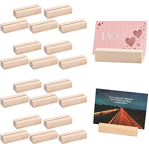 Rechteckiger Kartenhalter, 20 Stücke Hochzeit Tischkartenhalter Holz Karten Inhaber für Hochzeit Party Tischnummer Tischkarte Platzkartenhalter Fotoständer Bilder Preisschilder(7X2.3X1.7cm) Cover