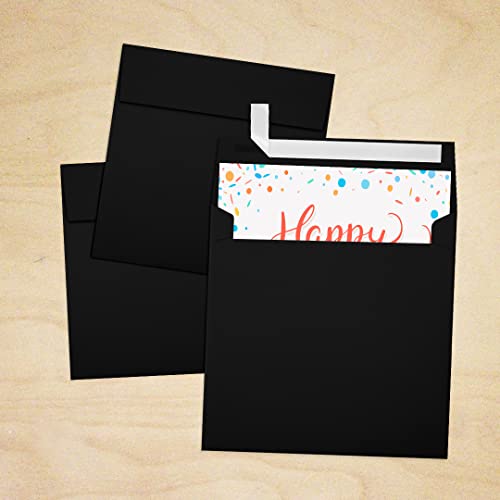 Lux Paper Square Invitation Envelopes For 5 X 5 Cards In Midnight Black, Printable Envelopes For Invitations, With Peel & Press Seal, 50 Pack, Envelope Size 5 1/4 X 5 1/4 (Black) #TOP5