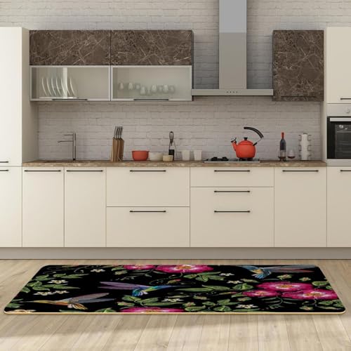Alfombra de cocina VAPOKF con bordado floral premium, set de 2 alfombrillas de alta densidad 6