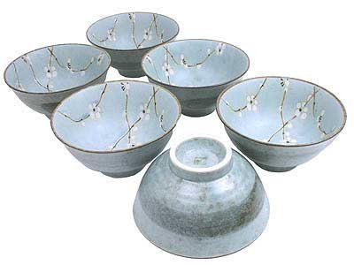 Happy Sales 6 Piece Cherry Blossom Ramen Udon Noodle Soup Bowls, Blue