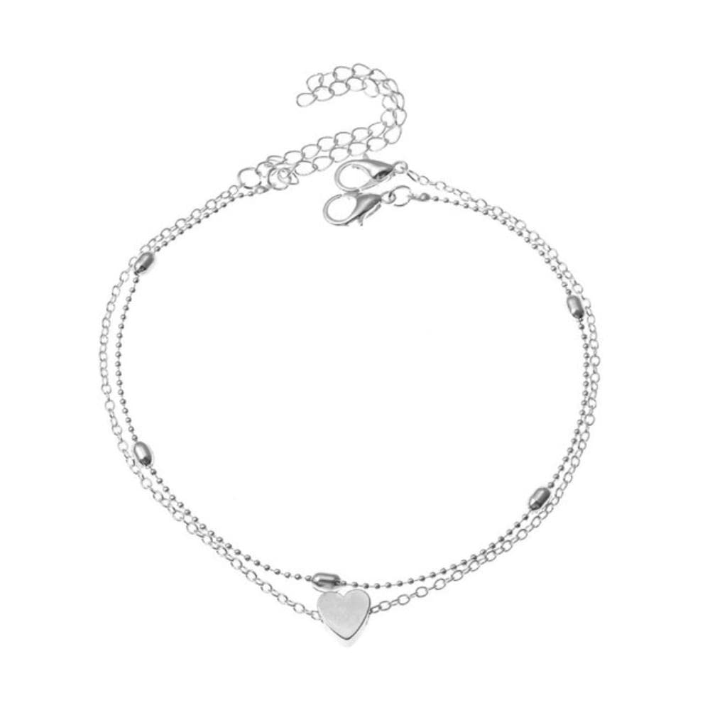 Bracciale alla moda con piedini alla caviglia a forma di cuore per le donne Calzature da spiaggia Cavigliere con perline multistrato Gioielli estivi per feste in stile Boho