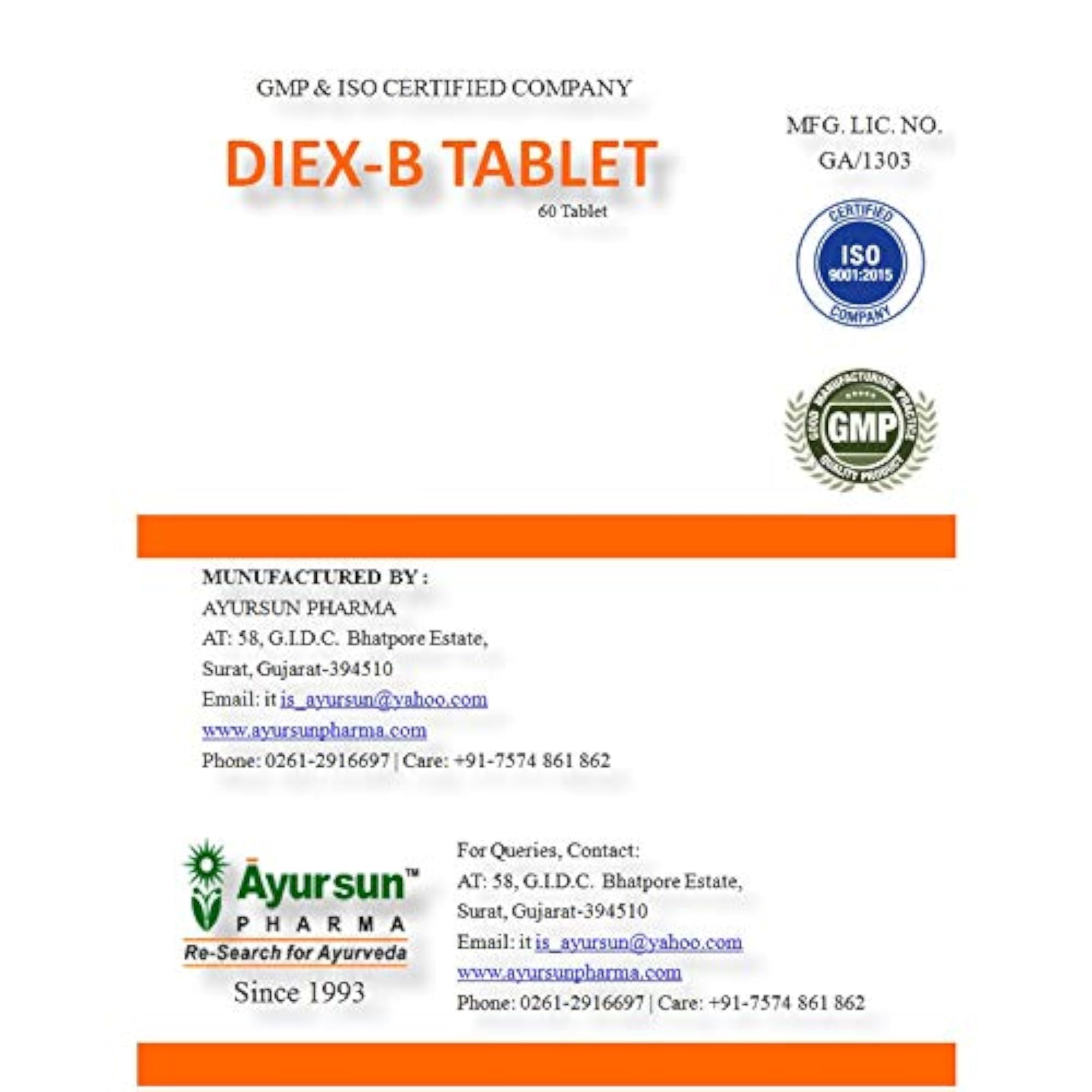 AYURSUN DIEX-B TAB Pack of 3, 60 Tablets