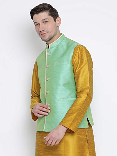 Image of VASTRAMAY Men's Beige Cotton Silk Blend Ethnic Jacket