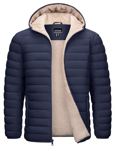 MAGCOMSEN Jakce Herren Winter Fleecejacke Gefüttert Outdoor Parka Winddicht Freizeitjacke Warme Steppjacke Männer Fahrrad Arbeitsjacke Dick Wandern Übergangsjacke Dunkelblau S