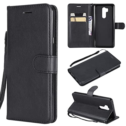 SATURCASE Funda para LG G7 ThinQ, piel sintética clásica con tapa magnética, ranuras para tarjetas, funda protectora con correa de mano para LG G7 ThinQ (XD-Negro)