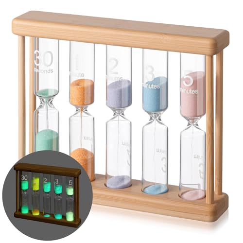 Halloscume Creative 0.5/1/2/3/5 Wooden Sand Glass Hourglass Timer Glow in The Dark Sand Timer Mini Sandglass Timing Tools for Decorations Brush Teeth Home Office Cooking