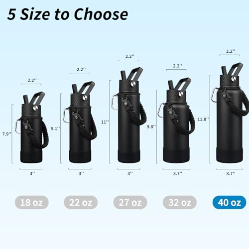 Image of BJPKPK 40oz Insulated Water Bottle with 3 Lids, Straw Lid & Handle