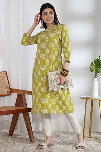 Image of MIRCHI FASHION Pure Cotton Kurti for Women | A-Line Kantha Work Printed Kurta for Woman | Ethnic Wear for Office & Daily Use (Single Piece)
