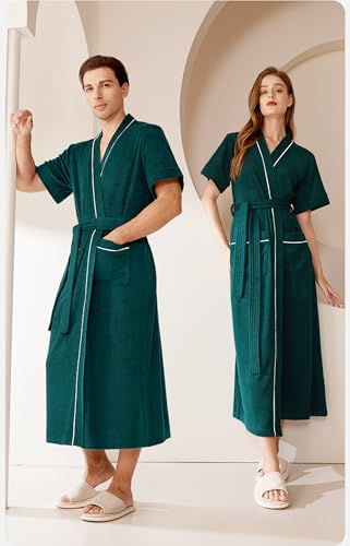 Mens Terry Cloth Robe, Lightweight Short-sleeved Knit Bathrobe Sleepwear Soft Loungewear Kimono Robe M-3XL2