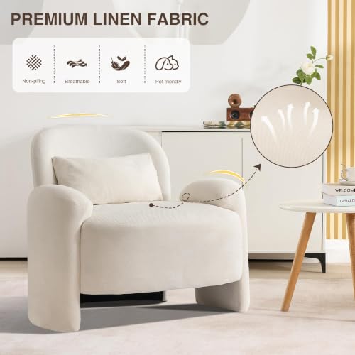 Image of LOULENS Accent Chair, Linen Fabric Lounge Armchair, Beige