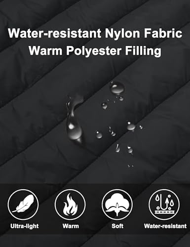 MAGCOMSEN Black Puffer Vest Women Sleeveless Lightweight Quilted Zip Up Jacket Stand Collar Padded Outerwear Down Vests with Pockets L