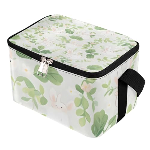 GzLeyigou Lunch Bags for Women Men 9 Cans,Rabbits Hot & Cold Food Delivery Bag Insulated Grocery Bag Insulated Lunch Box Green Leaves Cooler Bag for Office Work Picnic Beach