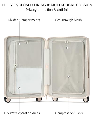 Hanke Elite Bagage à main amélioré de 20 pouces 22x14x9 approuvé par les compagnies aériennes, valises à coque rigide en PC avec roulettes, serrure TSA, valise à fermeture éclair antidéflagrante pour les voyages d'affaires hommes et femmes, blanc ivoire – Image 6