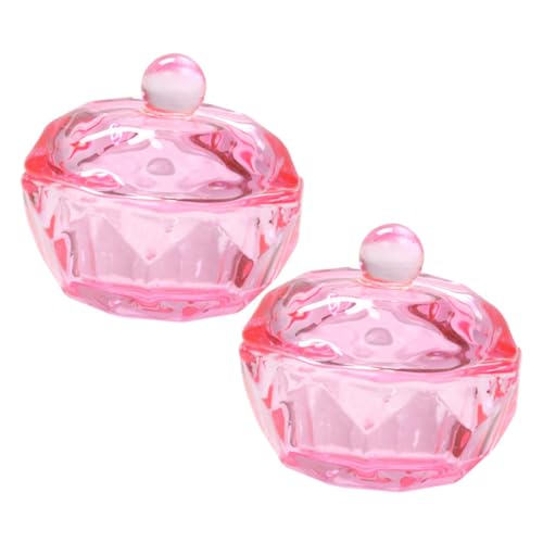 FOMIYES 2pcs Pink Crystal Cup for Acrylic Nails Dappen Dish Lid Holder for Nail Art