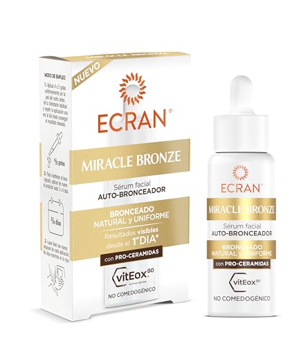 ECRAN Miracle Bronze Autobronceador Facial - Loción Bronceadora con Pro-Ceramidas - Bronceado Natural, Uniforme y Progresivo sin Sol - Textura Ligera, No Reseca ni Engrasa - 4 Días de Duración - 50 ml
