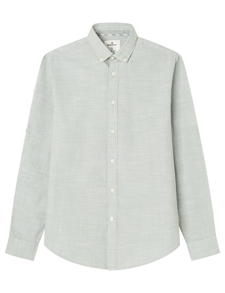 SPRINGFIELD Men's Cotton Slub Basic Shirt, Standard Green, L