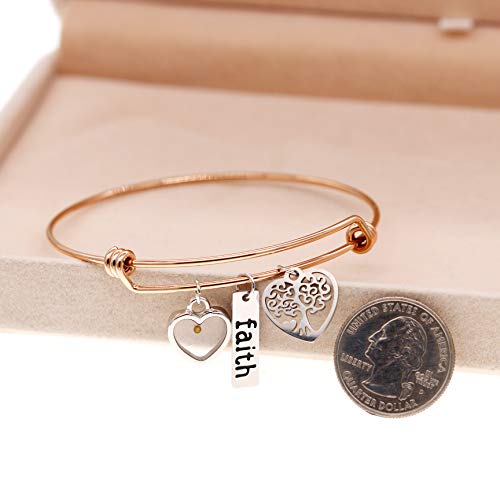 Image of Uloveido Stainless Steel Tree of Life Bangle Mustard Seed Pendant Faith Cuff Bracelet Gifts for Women Teen-Girls Y639