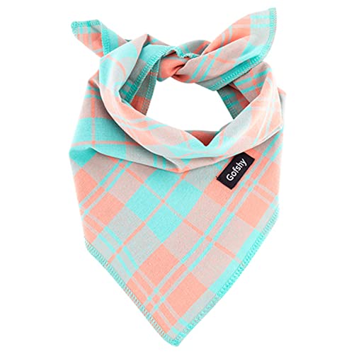 Gofshy Spring Dog Bandana Large-Dog Scarf Vibrant Color Orange Green Plaid Printing Adjustable Bib Handkerchief Accessories For Medium Large Dogs cover