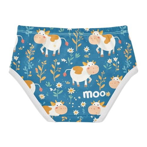 Wusikd Cute Cartoon Cow Girls' Underwear Cotton Yellow Flower Girls Briefs Soft Toddler Underwear 2T2