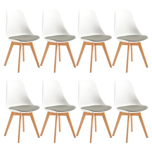 EGGREE Lot de 8 Chaises Salle à Manger Scandinaves SGS Tested Chaises de Cuisine Rembourrée en Cuir PU Chaise de Bureau Con Pieds en Bois de Hêtre Massif,...