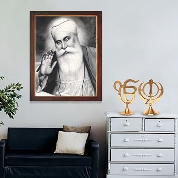 SANVIKA Handicraftstore Gurunanak Dev Ji with Ek Onkar symbol, A picture Poster Painting with unbreakable acrylic glass framing for Home Decor and auspicious purpose. (229-135)