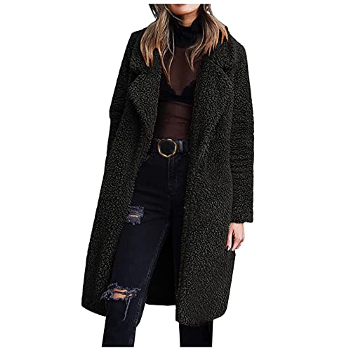 Manteau pour femme automne hiver long en polaire noire chaude coupe vent