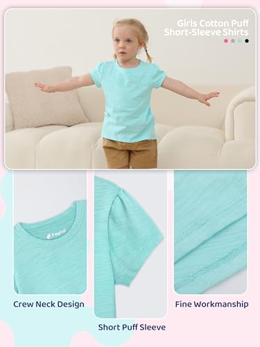 4 Pack Toddler Girls Shirts Cotton Short-Sleeve T-Shirts Kids Girls Shirts Toddler Puff Sleeve Summer Tops Shirts3