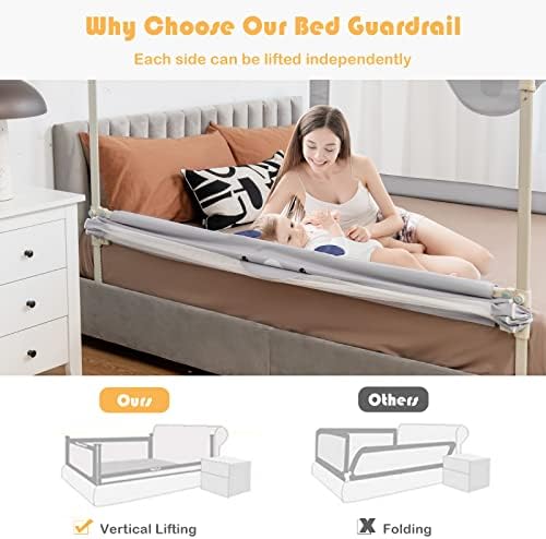 GYMAX Baby Bed Guard, Mesh Bedside Guardrail with Double Safety Lock, Universal Toddlers Swing Down Bed Rail for Twin, Double, Full Size Queen and King Bed (175 x 25 x 73 - 101cm)