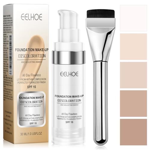 Base de Maquillaje, Foundation Color Changing con SPF 15 y Brush,24H hidratación de larga duración, resistente al agua,ilumina la piel, ajusta el tono de la piel