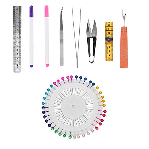 Nastro di misurazione dell'ago Coltello per filo Righello di ferro Penna sbiadita Pinzette dritte/piegate Kit di strumenti per cucire