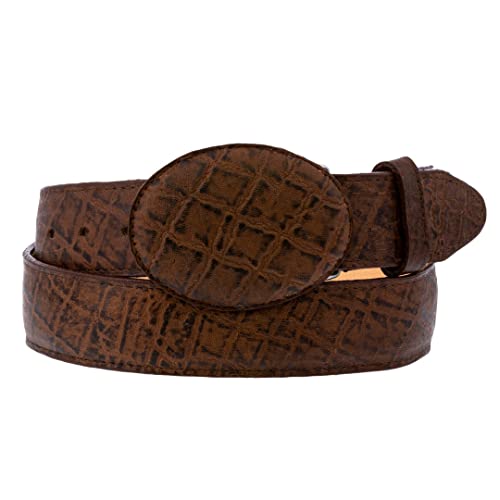 Texas Legacy Mens Light Brown Elephant Print Leather Cowboy Belt Round Buckle