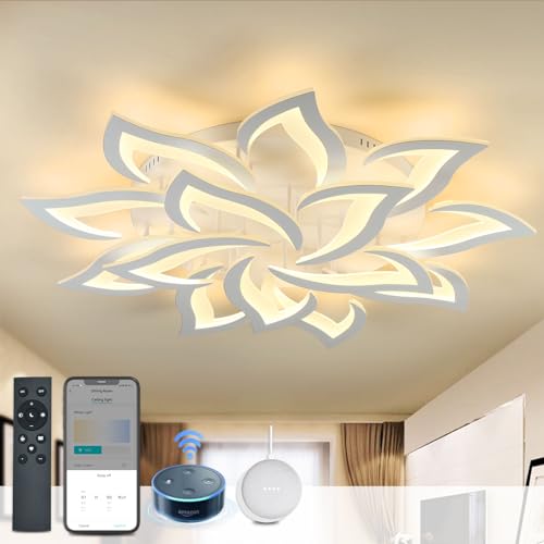 IEANL - Lámpara de techo LED inteligente para recámara, regulable compatible con Alexa Google Home, lámparas de techo modernas con control remoto, lámpara de araña grande para...