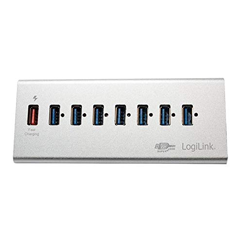 LogiLink UA0228 USB 3.0 Hub 7-Port + 1x Schnell-Ladeport mit Smart IC / LED Anzeige / Überspannungsschutz, für Windows & MAC OS