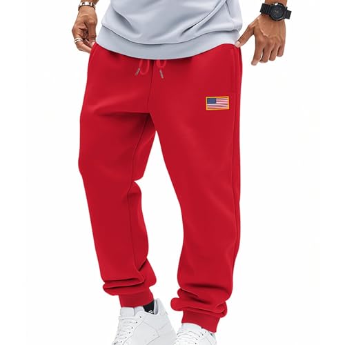 Hawyet Sweatpants for Men U.S.A. Flag Patched Elastic Waist Drawstring Casual Pants Ankle Length Active Sports Joggers3