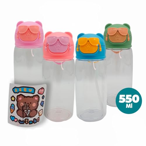 Garrafa Garrafinha De Água Óculos Infantil Criança Urso 550ml (Verde)