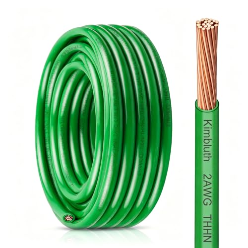 THHN Wire 2 Gauge 25 FT Stranded Copper Wire, Green