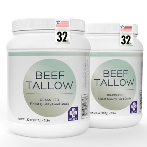 MD.LIFE BEEF TALLOW MD. Life Beef Tallow for Cooking - Food Grade Grass Fed Beef Tallow for Cooking Oil Replacement - 4 Pounds - Pasture Raised Keto Friendly Beef Tallow- Used to Make Candles &amp; Soaps