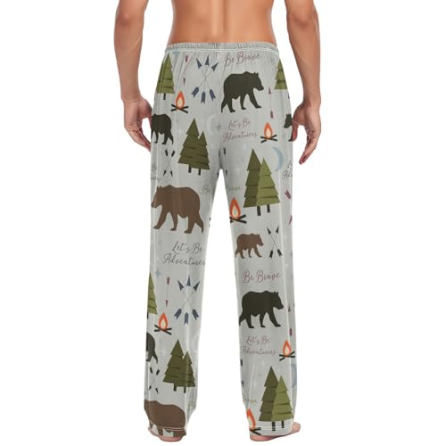 Vintage Arrows Trees Bear Pajama Pants Forest Animals Men's Pajama Bottoms Lounge Sleepwear PJs Casual Sleep Pants L2