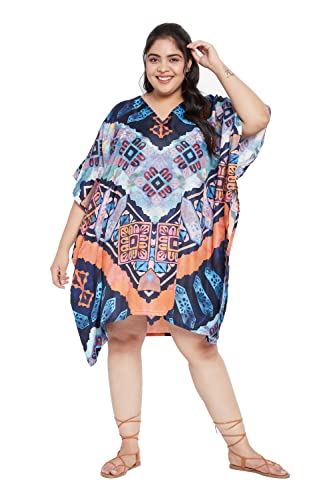 Image of Oussum Short Caftans for Women Plus Size Kaftan Tunic Tops Polyester Summer Beach Clothing Mini Cover Ups Dress for Ladies