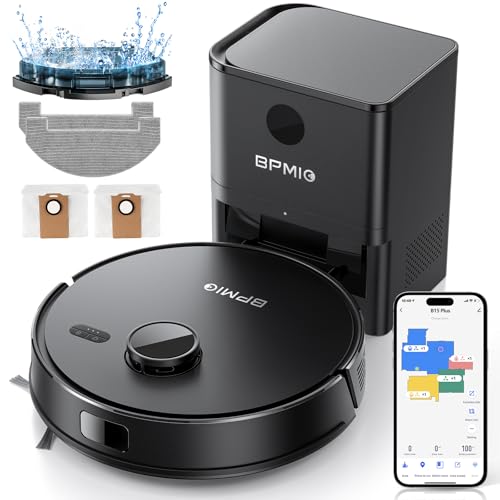 BPMIO Robot Vacuum Cleaner with Mop 5000Pa,Robotic Vacuum with 2.0L Self Empty Station(60 Days),Lidar Navigation,Carpet Auto-boost,No-Go Zones,Wifi/App,3 in 1 Robot Vacuum for Pet Hair,Hard Floor,etc