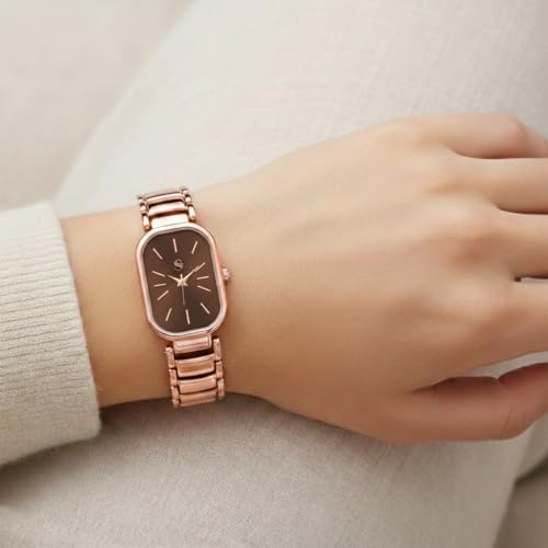 Image of Shocknshop Elegant Rectangular Ladies Rose Gold Analog Metal Strap Solid Link Strap Watch for Woman -WCH176