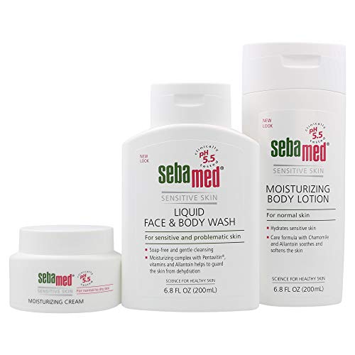 Sebamed The Essentials Kit for Sensitive Skin - Moisturizing Body Lotion - Liquid Face & Body Wash - Moisturizing Face Cream