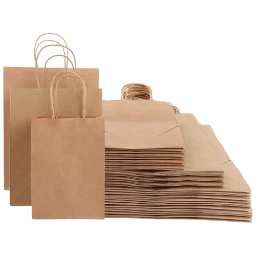 ZOFUN 100 Stück 100stk Braun Papiertüten mit Henkel Gemischte 3 Größen Papiertragetaschen Perfekte Kraftpapiertüten für Business Einkaufstaschen (Groß-30 Mittel-30 Klein-40)