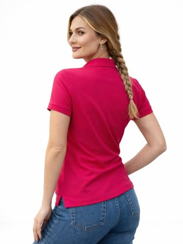 Image of Juneberry Women's Cotton Lycra Polo T- Shirt, Short Sleeve Casual Top, Soft, Lightweight, Stretchable & Stylish, Versatile Everyday Wear, Sizes S-2XL