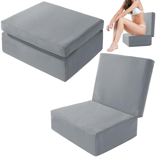 MABOZOO Foldable Hot Tub Booster Seat, Adjuatable 2 Heights Extra Thick Hot Tub Pillow Bath Seat with Back Support Cushions, Washable Hot Tub Seat Cushion for Indoor Outdoor (Gray)