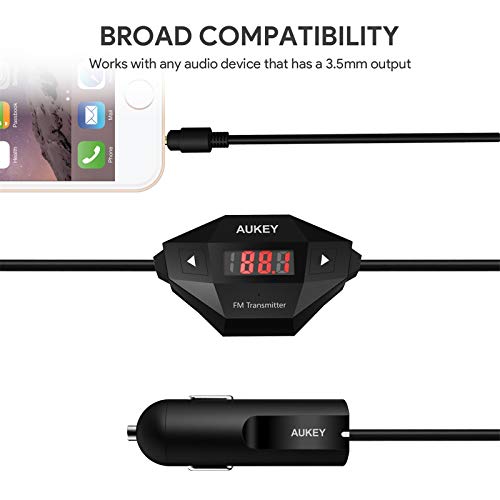 AUKEY FM Transmitter, Radio Adapter Car Kit with USB Car Charger, Compatible with Smartphones