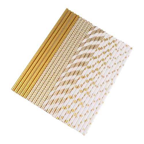 Pitillos de papel biodegradables con diseño de corazones dorados miniatura 1