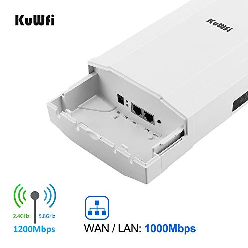KuWFi 2-Pack Outdoor 5KM Point to Point Wireless Bridge High Power Wireless Access Point 11AC 1200Mbps 2.4&5.8G Extender WiFi Repeater for IP Camera POE Switch WiFi Coverage 48V POE Included
