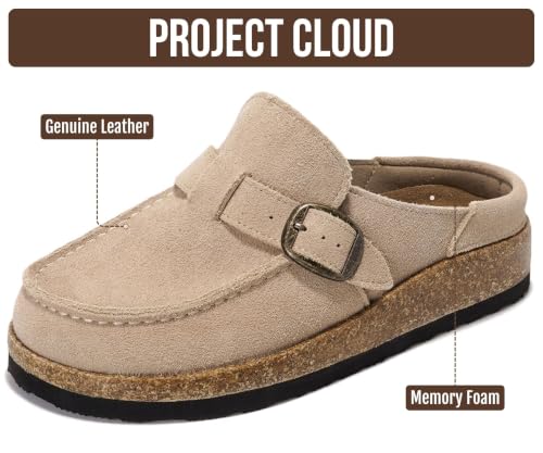Image of Project Cloud 100% Genuine Leather Moccasin Style Clogs for Women - Memory Foam and Water Resistant Mules Slip On Non-Slip and Durable Clogs Casual Shoes for Women Footwear (Carline)